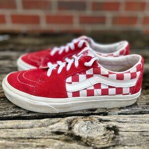 VANS SK8 LOW Suede Red Checkerboard UNISEX  SKATE SHOES Size Men-5 Women-6.5